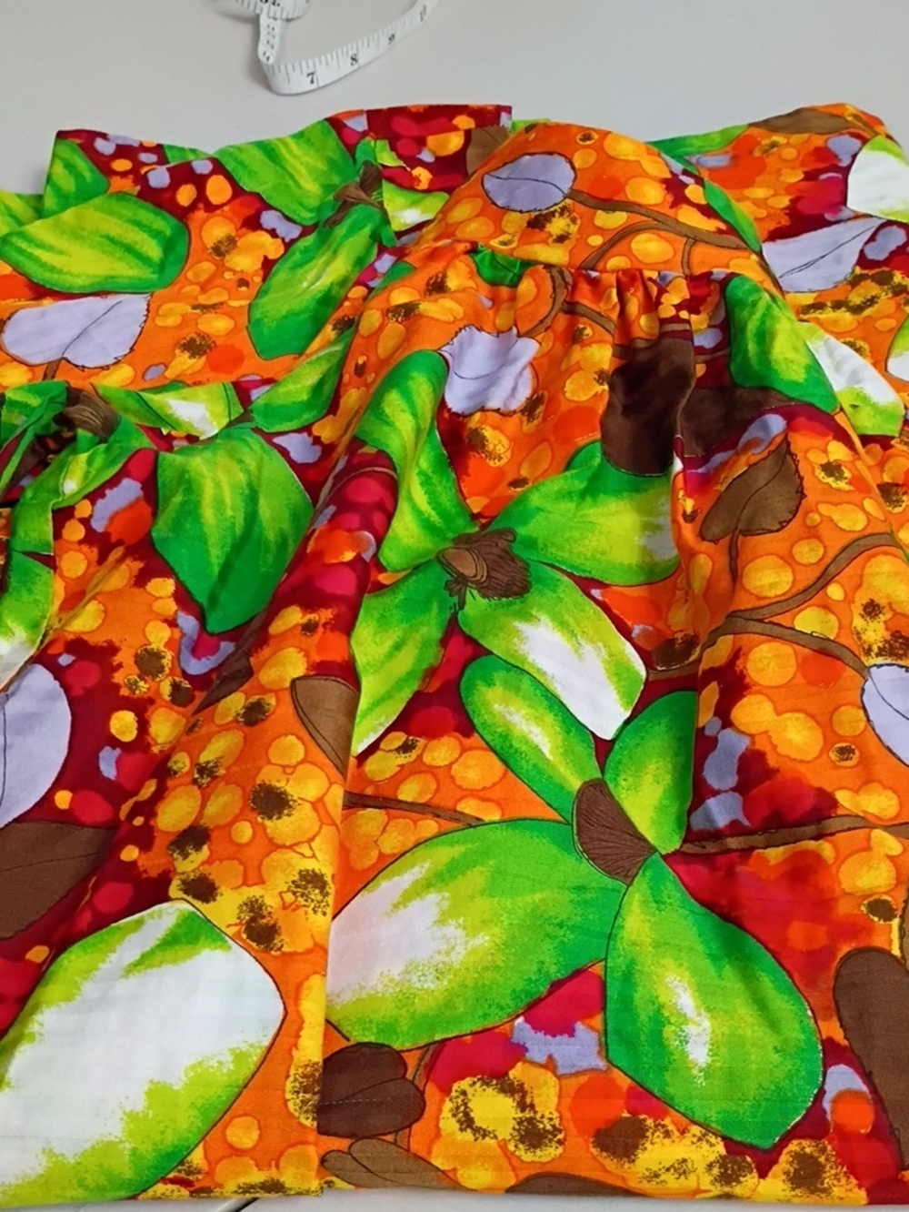 Vibrant Orange Green Floral Mini Dress/Tunic Retro Muumuu
